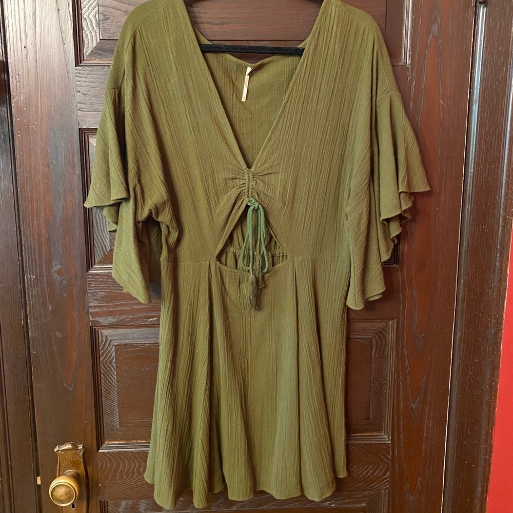 Free People Olive Green Midi Cutout Dress - Medium